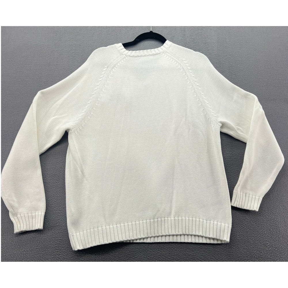Lands End Sweater Mens White Cotton V-Neck Nautical Whale Patch Size L 42-44 - Picture 7 of 9